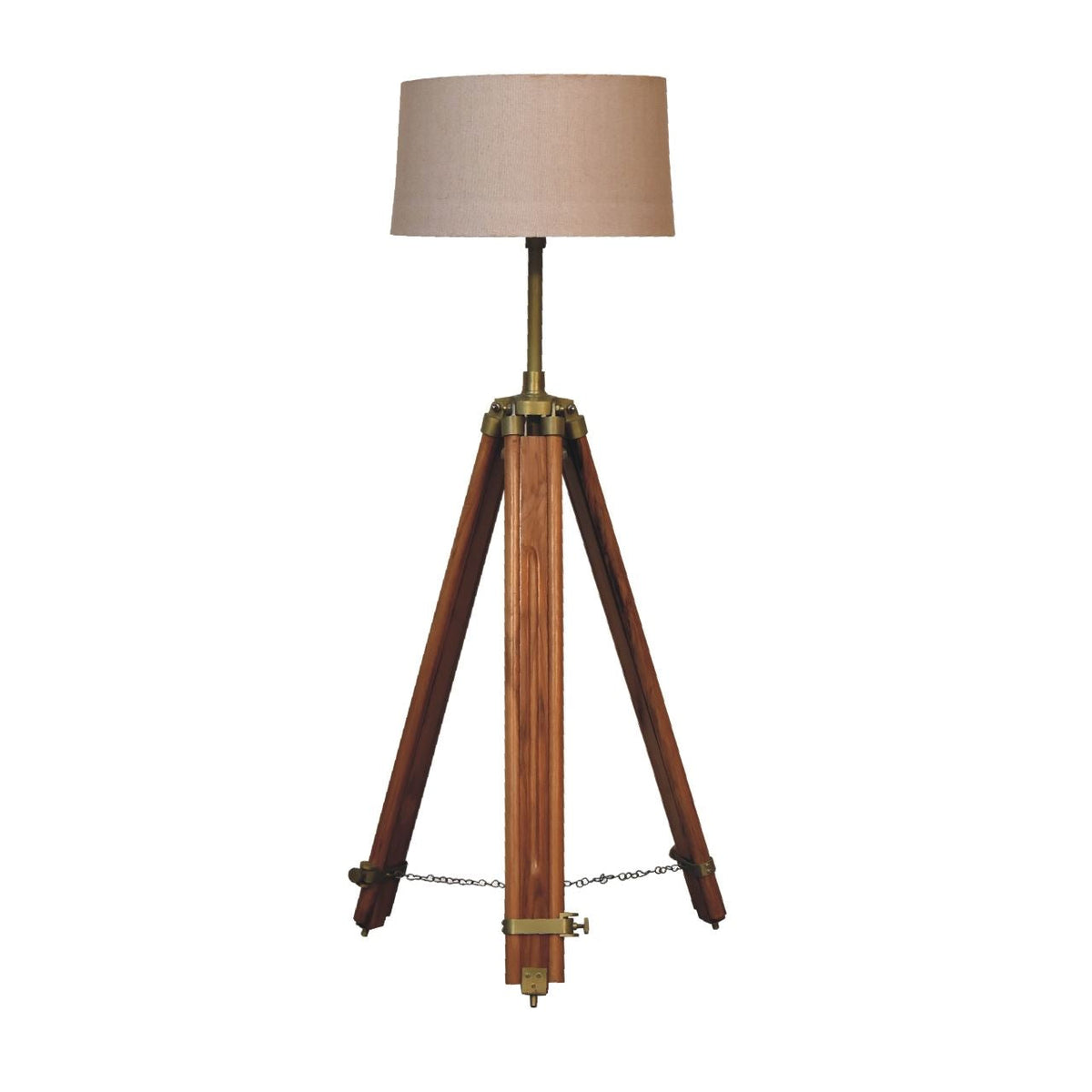 Artisan Brass Plated and Wooden Teak Floor Lamp