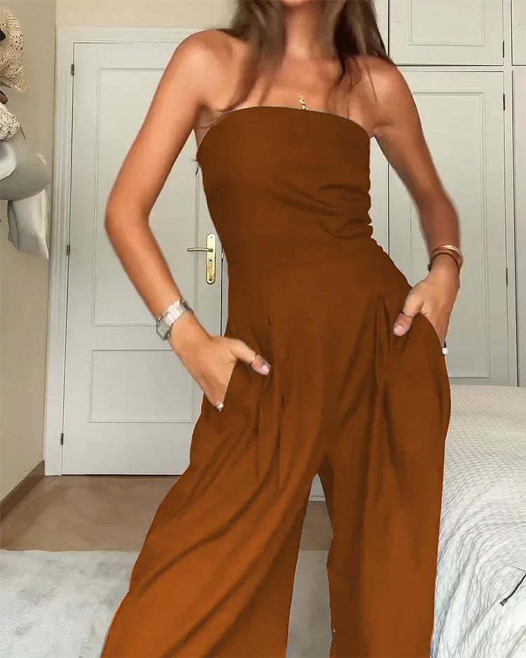 Loose Tube-top Jumpsuit Ins Fashion Backless Wide Leg Long Pants Overalls Women's Clothing