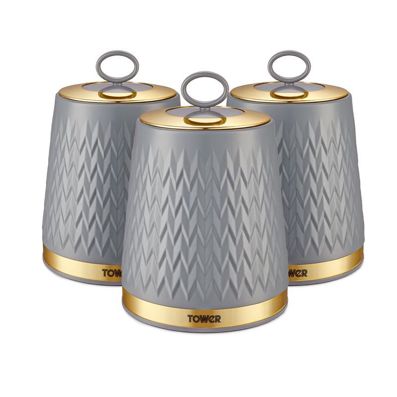 Tower Empire Set of 3 Canisters Grey