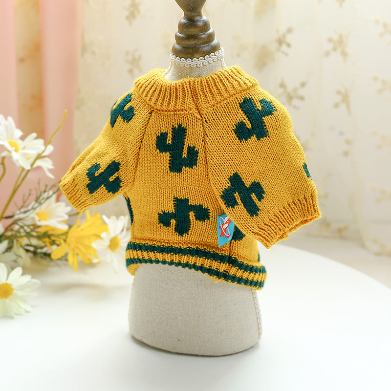 Pet Dog Cat Warm And Comfortable Turmeric Cactus Sweater