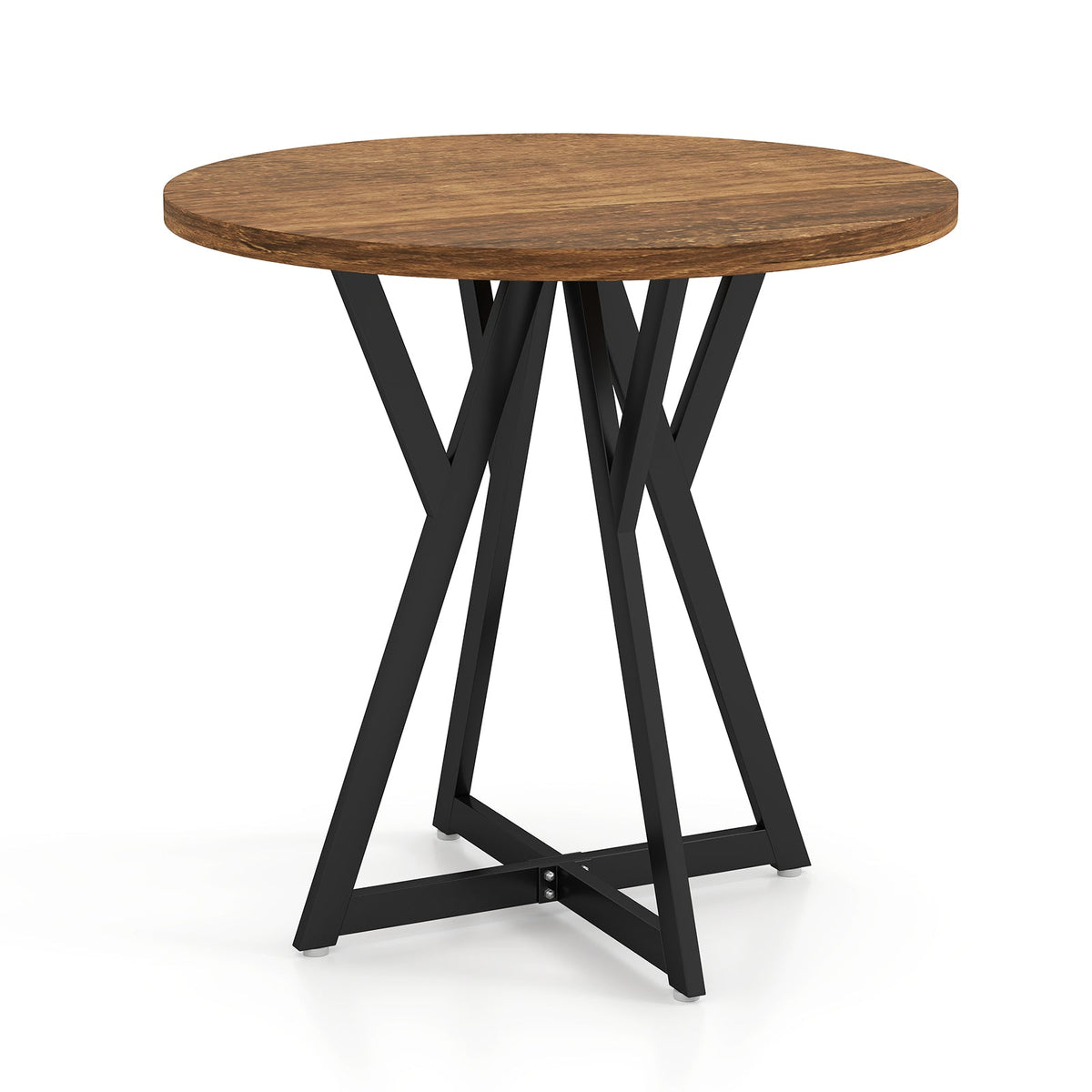 80cm Round Dining Table with Metal Pedestal Base and Adjustable Foot Pads-Natural