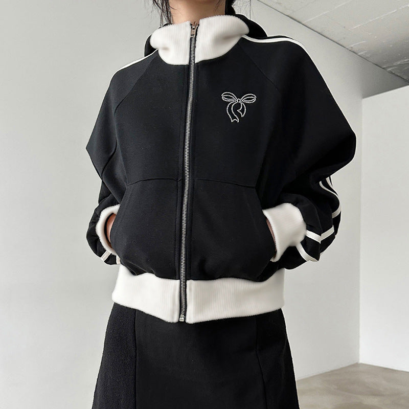 Black And White Color Contrast Patchwork Coat