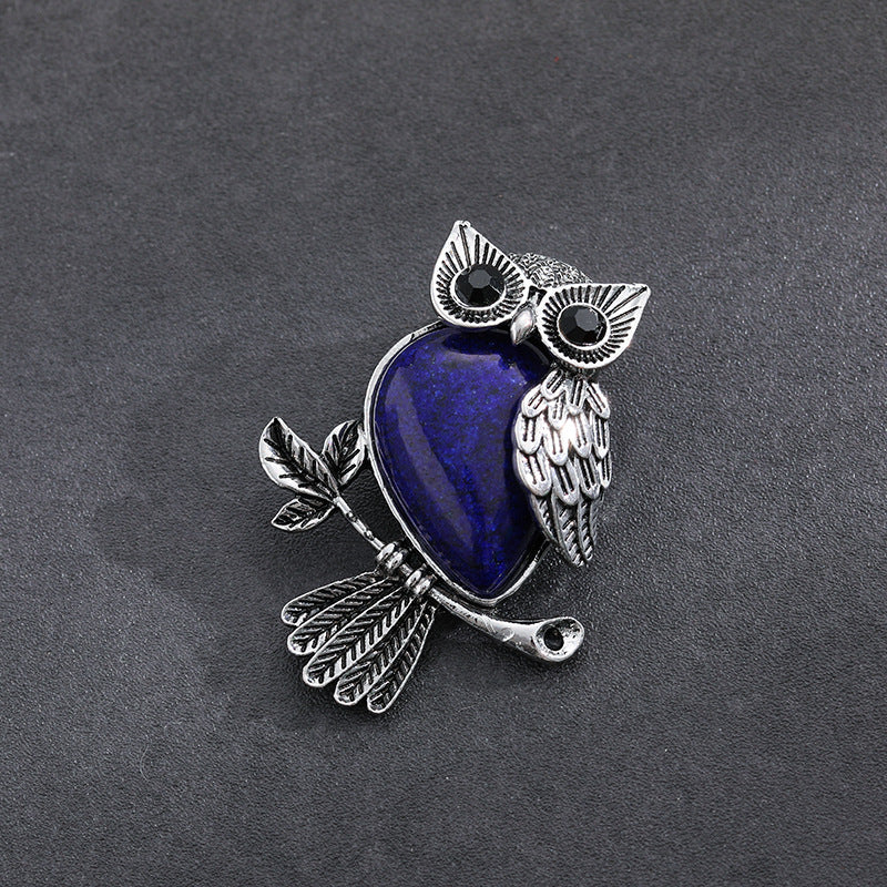 Natural Stone Crystal Pendant Owl Pendant Alloy Accessories Necklace