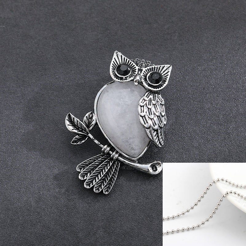 Natural Stone Crystal Pendant Owl Pendant Alloy Accessories Necklace