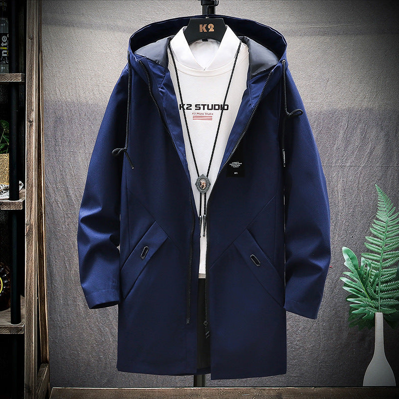 Men's Mid-length Loose Hooded Casual Trench Coat