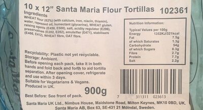 10 x Tortillas de Harina Santa Maria 10 X 12 30Cm