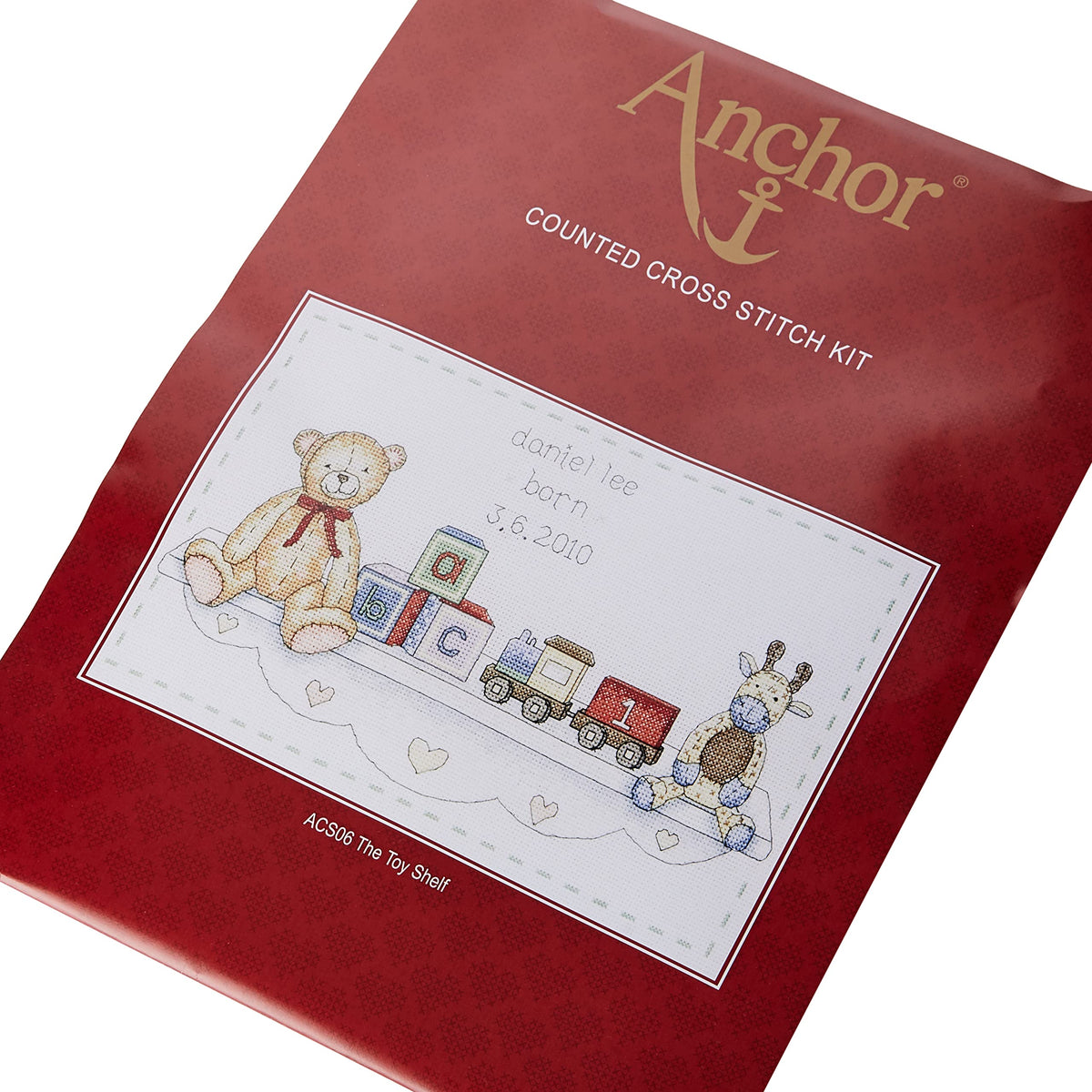 Anchor ACS06 Counted Cross Stitch Kit: Birth Record: The Toy Shelf, Multi-Colour, 20 x 33cm
