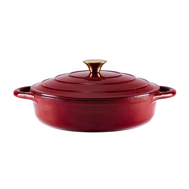 Tower Barbary & Oak Red 28cm Shallow Casserole Cast Iron Pan