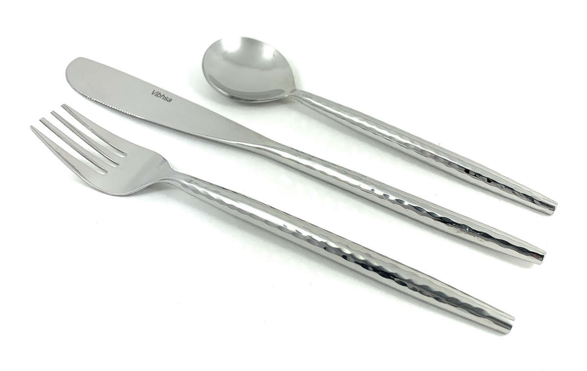 Hammered Stainless Steel Flatware 18-Piece Set Dinner knives, Dinner Forks, Soup Spoons
