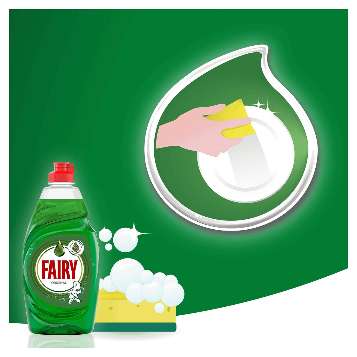 Fairy Original Washing Up Liquid Green with LiftAction. No Soaking, No Grease, No Fuss and Gentle On Your Skin, 1015 ml