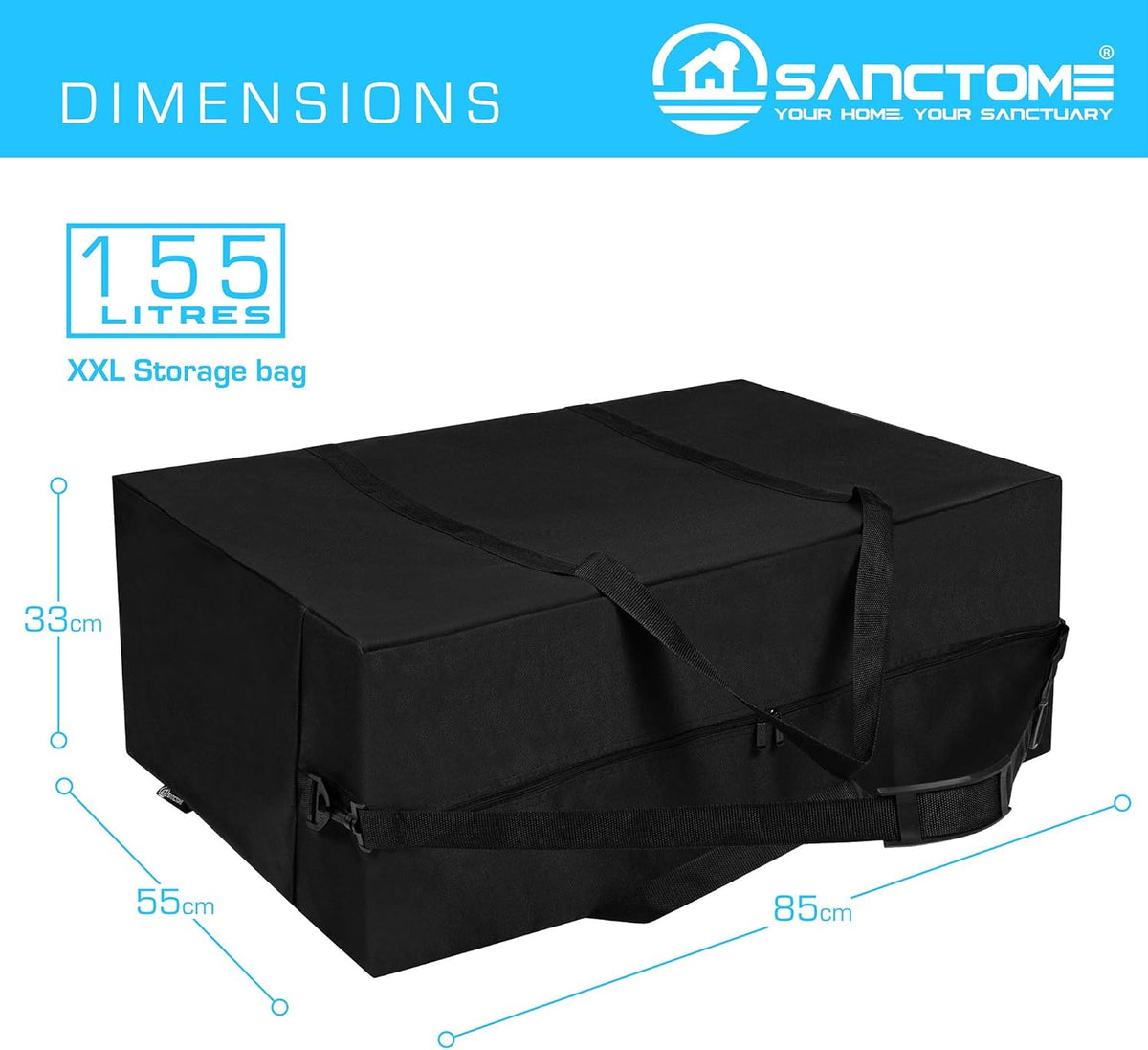 SANCTOME Black 155L Heavy Duty Waterproof Black Clothes Storage Bag
