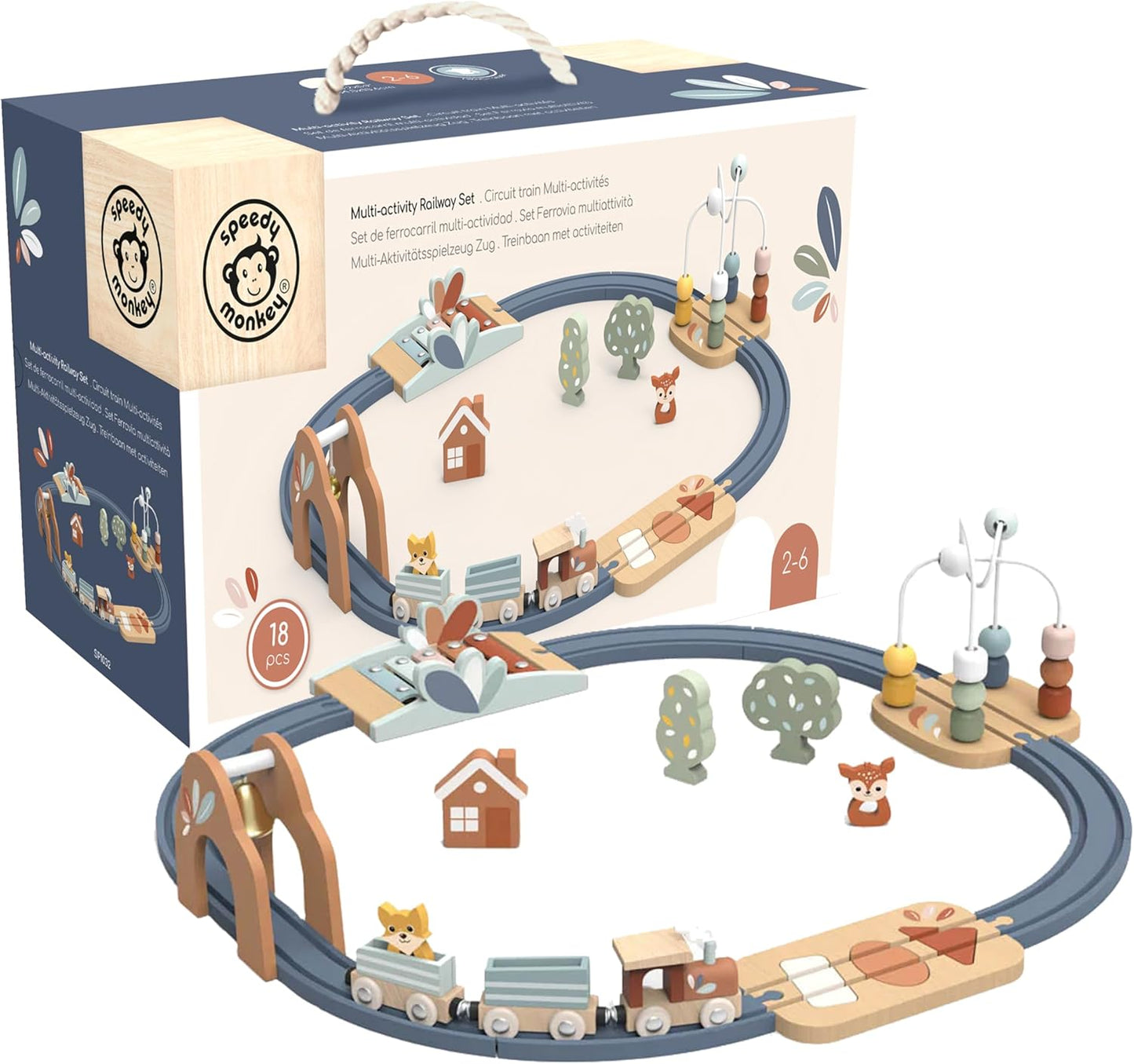 Speedy Monkey Multi-Activity Wooden Train Railway Set