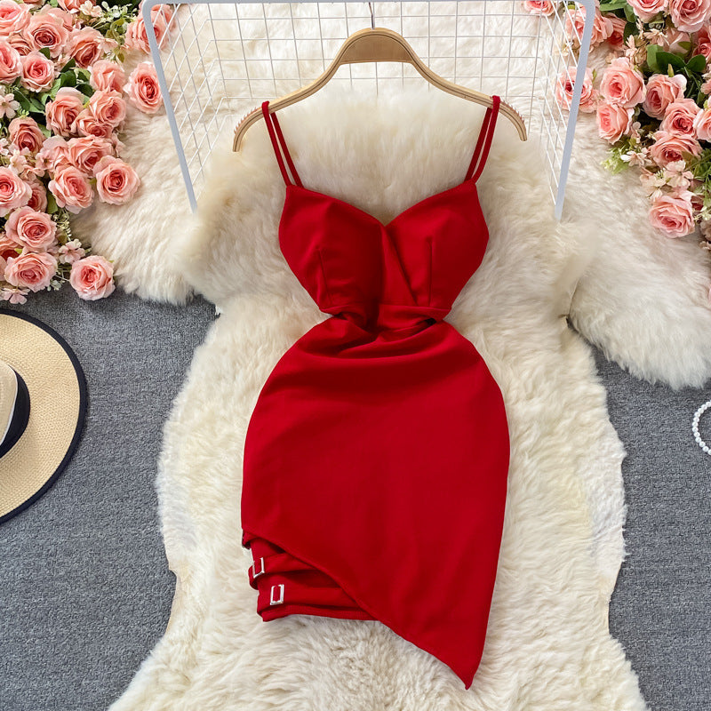 Backless V-neck New Temperament Slim Sleeveless Suspender Dress