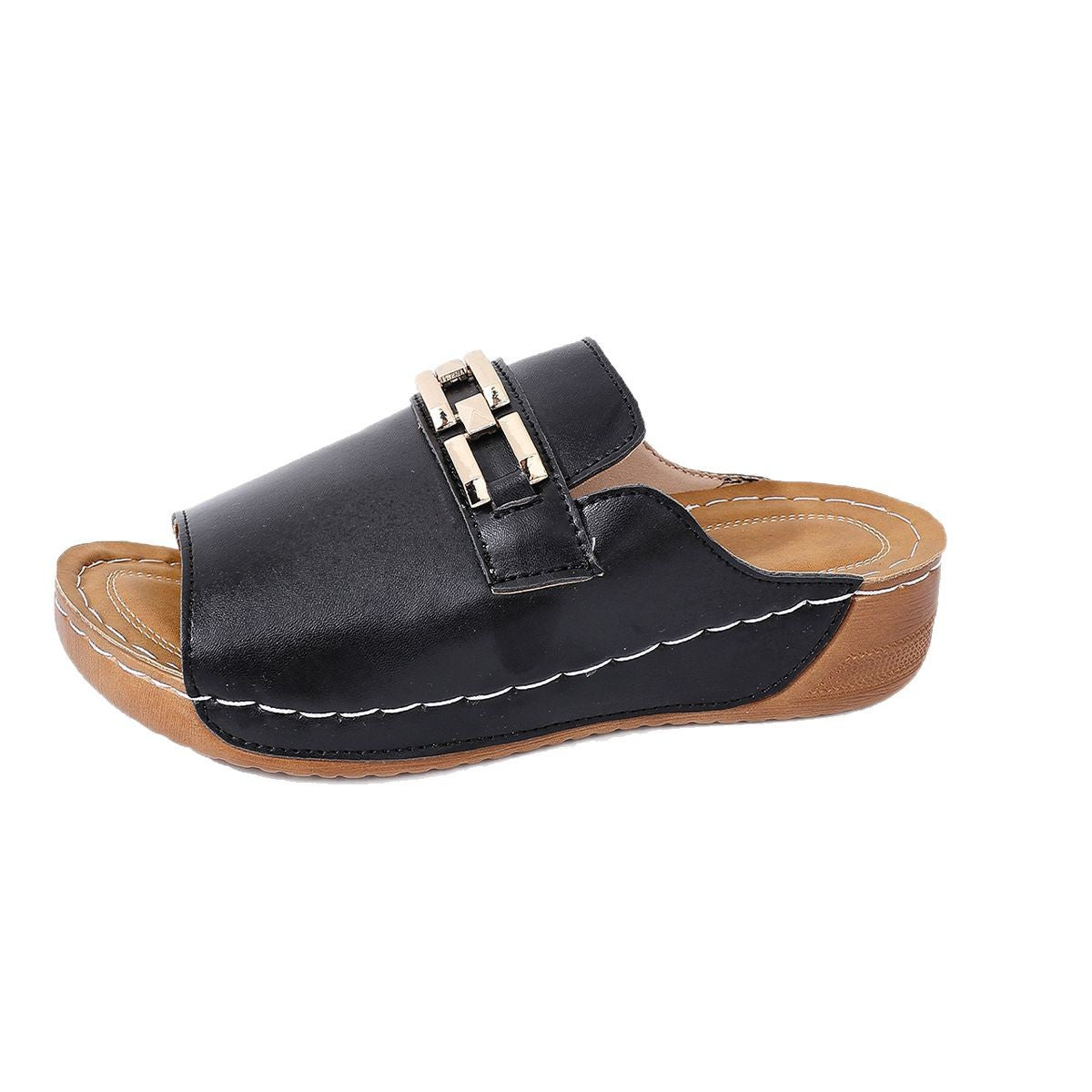 Plus Size Peep Toe Slippers With Metal Accessories