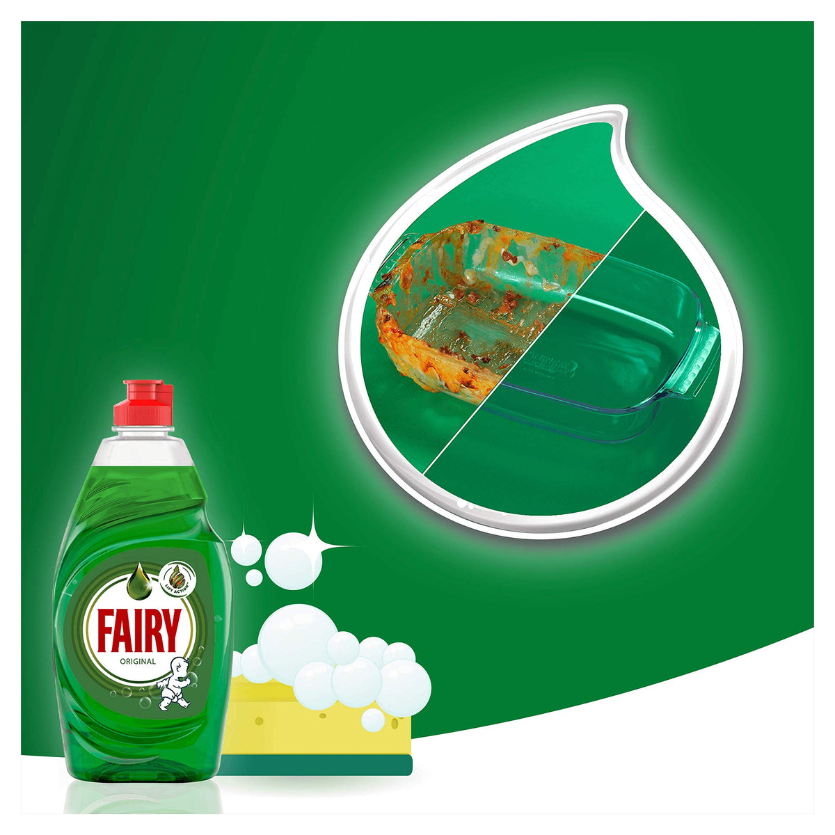 Fairy Original Washing Up Liquid Green with LiftAction. No Soaking, No Grease, No Fuss and Gentle On Your Skin, 1015 ml