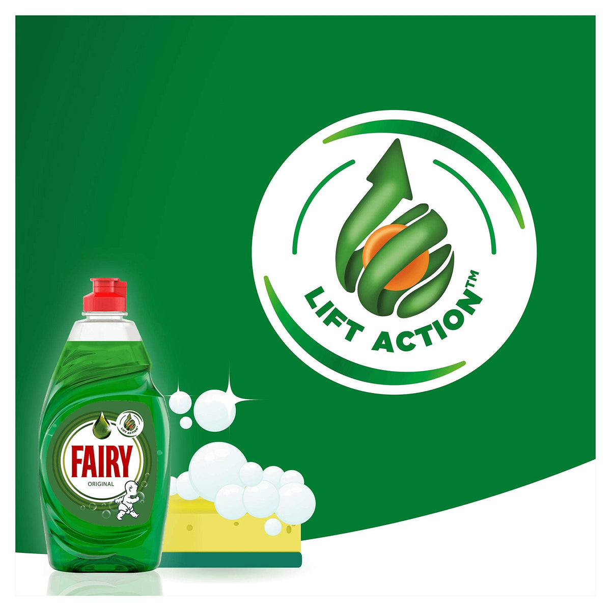 Fairy Original Washing Up Liquid Green with LiftAction. No Soaking, No Grease, No Fuss and Gentle On Your Skin, 1015 ml