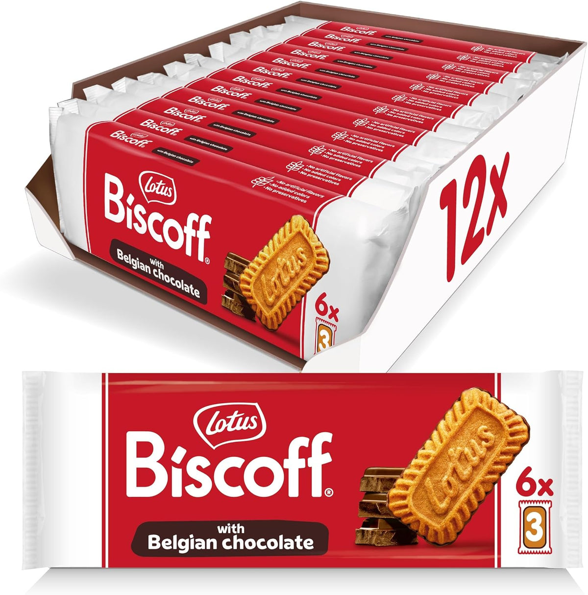 12 x Lotus Biscoff Snack Pack Schokoladenkekse - 6X3PK