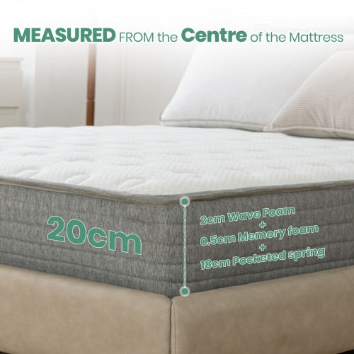 MTS010 - Good Night 20cm Hybrid Memory Foam Mattress – 7-Zone Orthopaedic Pocket Sprung, Medium Firm, Cooling & Hypoallergenic - 90x190x20cm