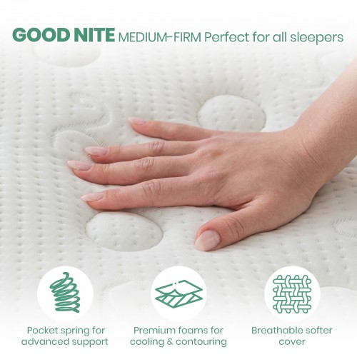 MTS010 - Good Night 20cm Hybrid Memory Foam Mattress – 7-Zone Orthopaedic Pocket Sprung, Medium Firm, Cooling & Hypoallergenic - 90x190x20cm