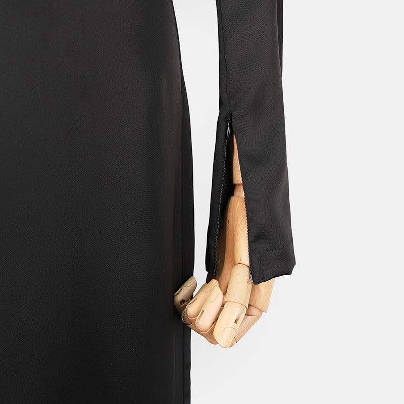 Black Long Sleeved Square Neck Dress For Women