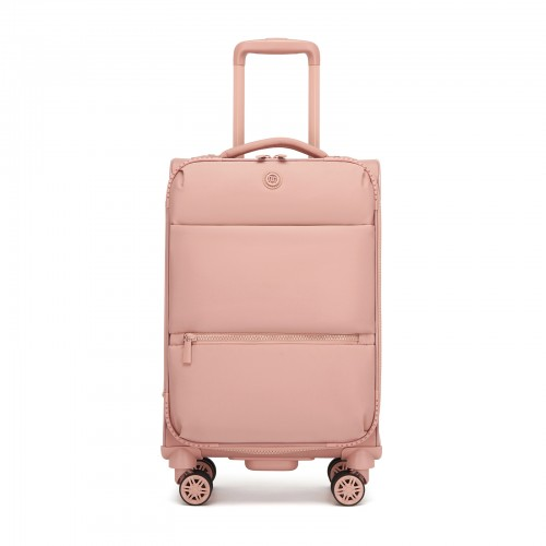 KSN2593 - 20 inch Women's Lightweight Softshell Suitcase with Spinner Wheels and Spacious Compartments - Pink