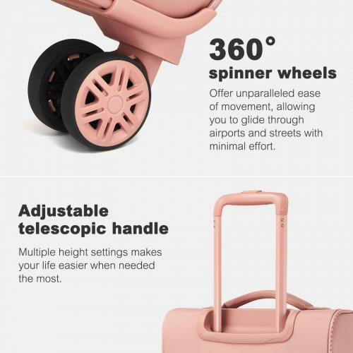 KSN2593 - 20 inch Women's Lightweight Softshell Suitcase with Spinner Wheels and Spacious Compartments - Pink