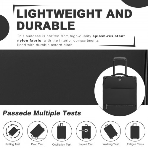 KSN2593 - 20 inch Women's Lightweight Softshell Suitcase with Spinner Wheels and Spacious Compartments - Black
