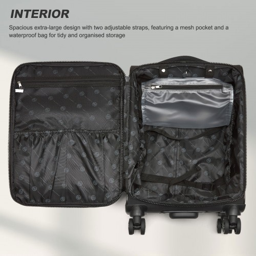 KSN2593 - 20 inch Women's Lightweight Softshell Suitcase with Spinner Wheels and Spacious Compartments - Black
