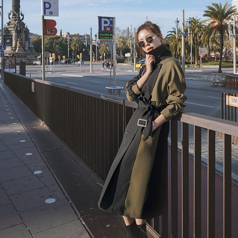 Loose Contrast Stitching Mid-length Trench Coat