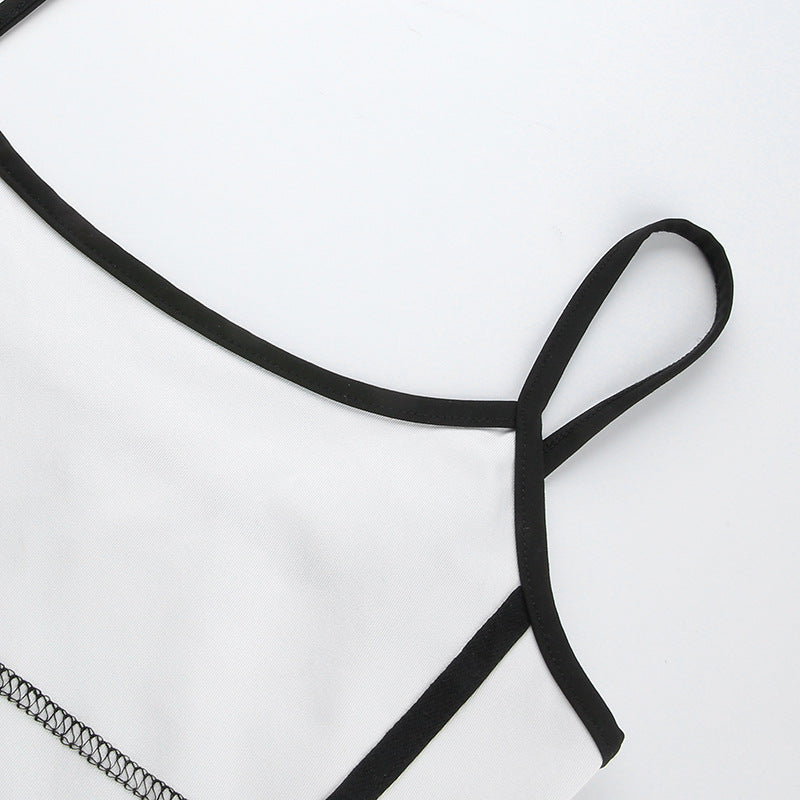 Black and White Contrast Strap Dress