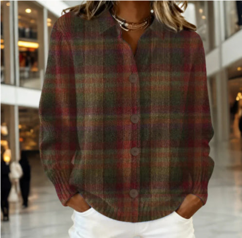 Women's Plaid Printed Long Sleeve Top