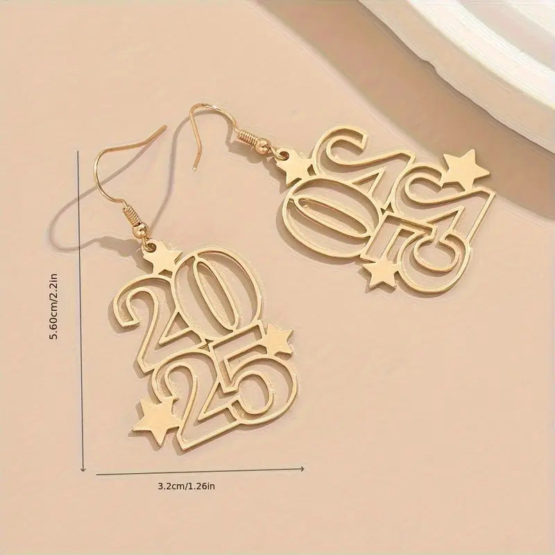 New Creative Gloden Number Dangle Earrings For Women Fashion Jewelry New Year Earring For Party