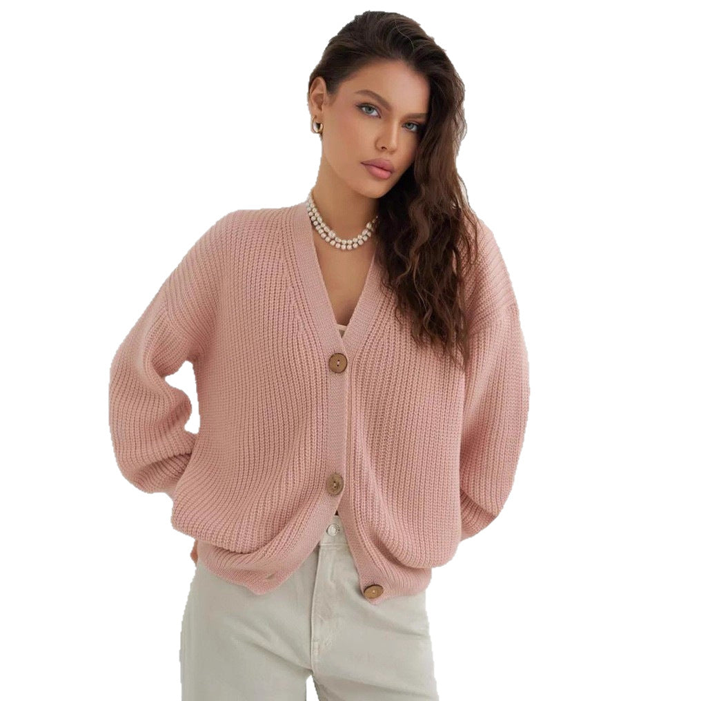 Autumn And Winter Loose Solid Color Knitted Sweater For Women Idle Style