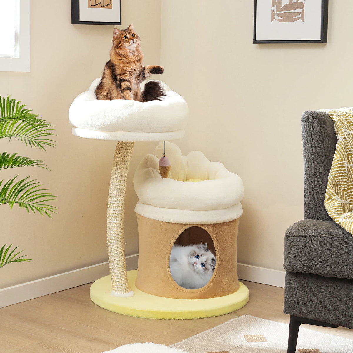 83cm Flower Cat Tree with Sisal Scratching Post and Top Perch-White