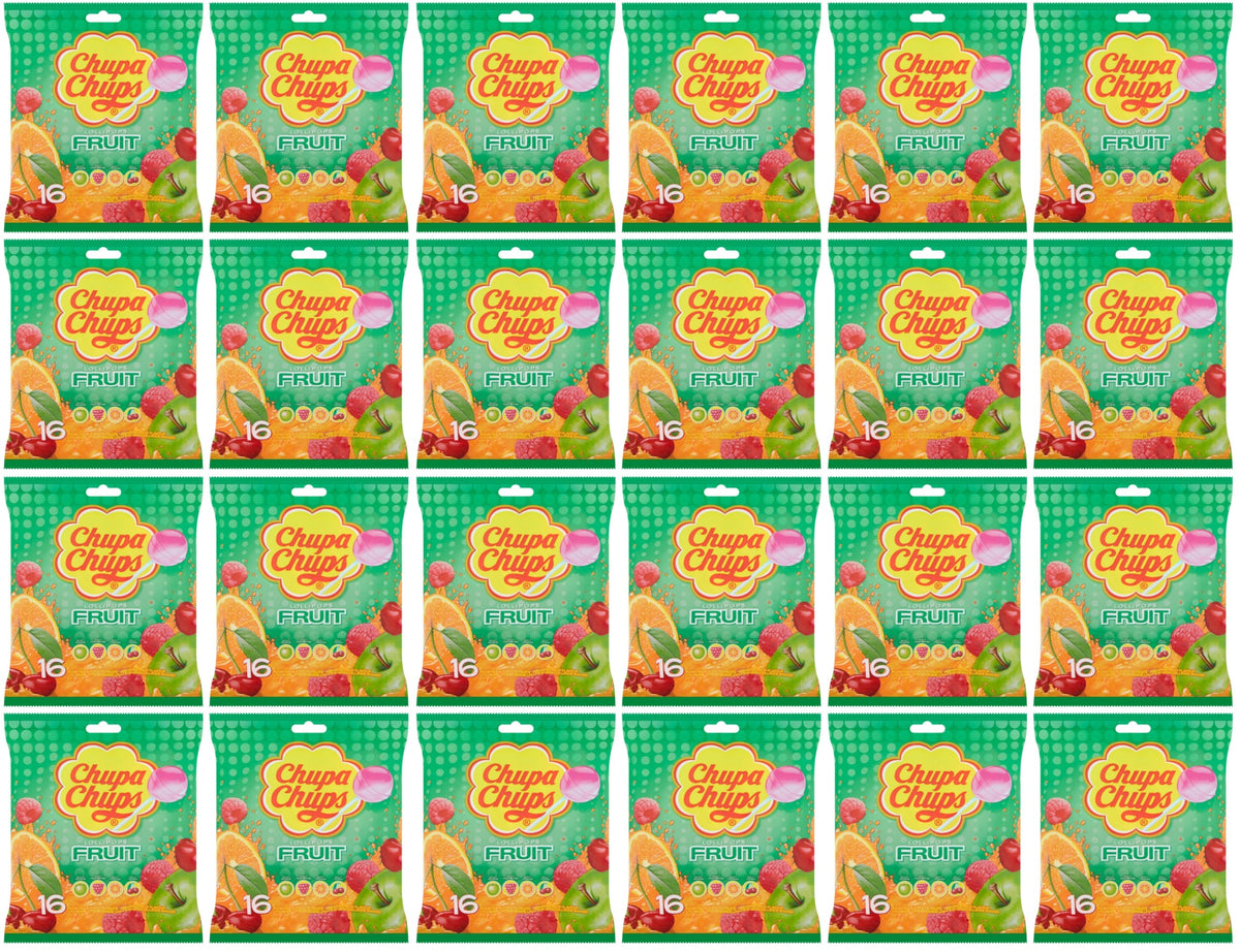 24 x Chupa Chups 16 Assorted Fruit Flavour Lollipops 192G