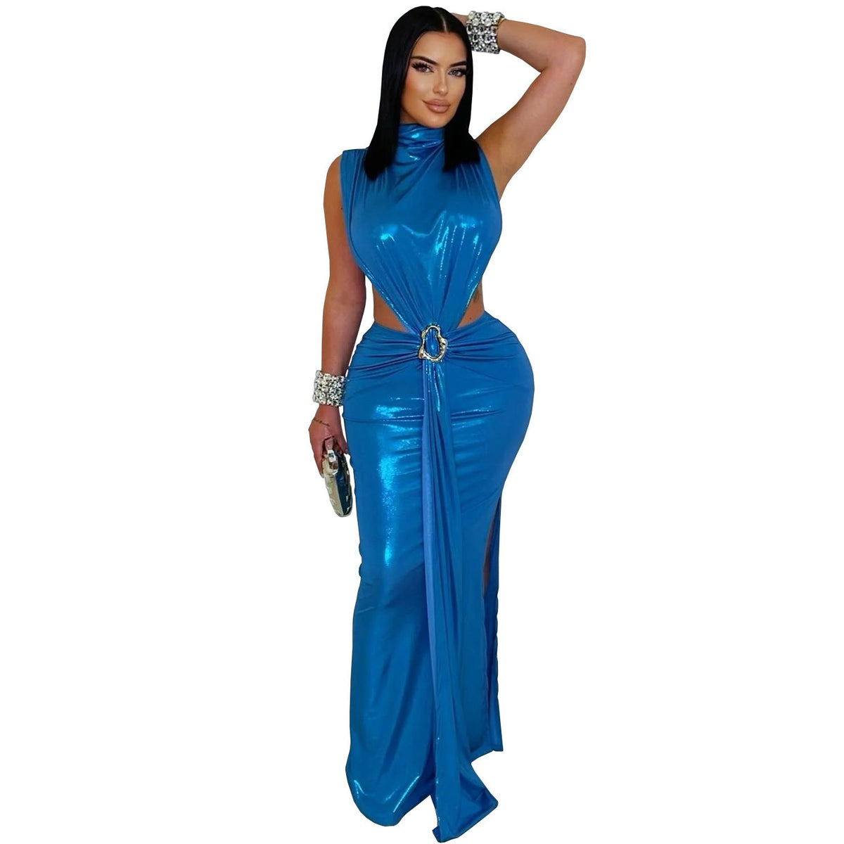 Wear Sexy Elegant Turtleneck Arm Covering Split Dress