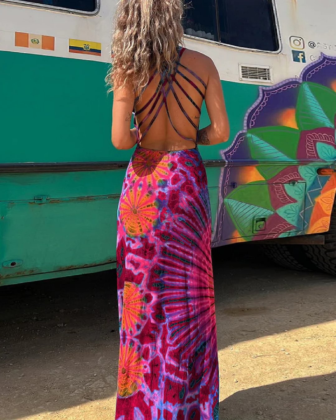 European And American Summer Sling Backless Dress