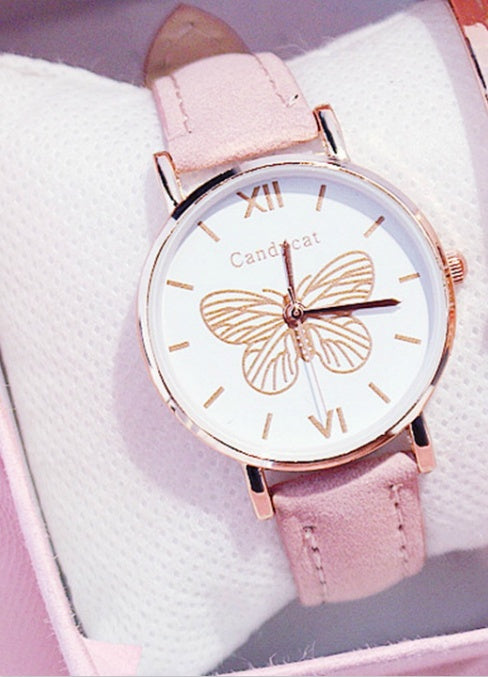 Ladies Fashion Trend Wild Butterfly Dial Belt Quartz Watch