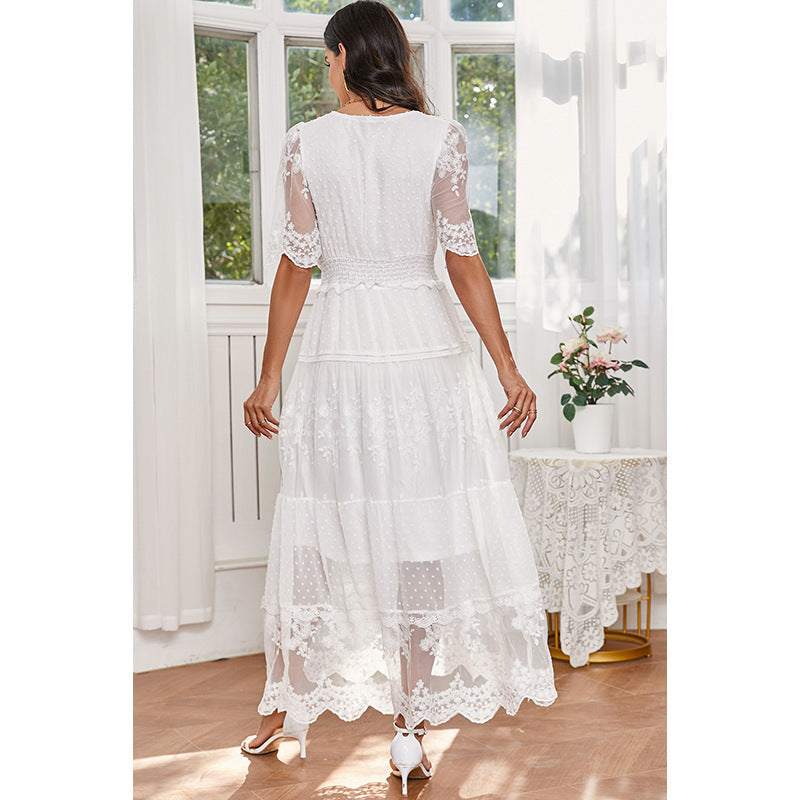 Lace V-neck Patchwork Dress Women
