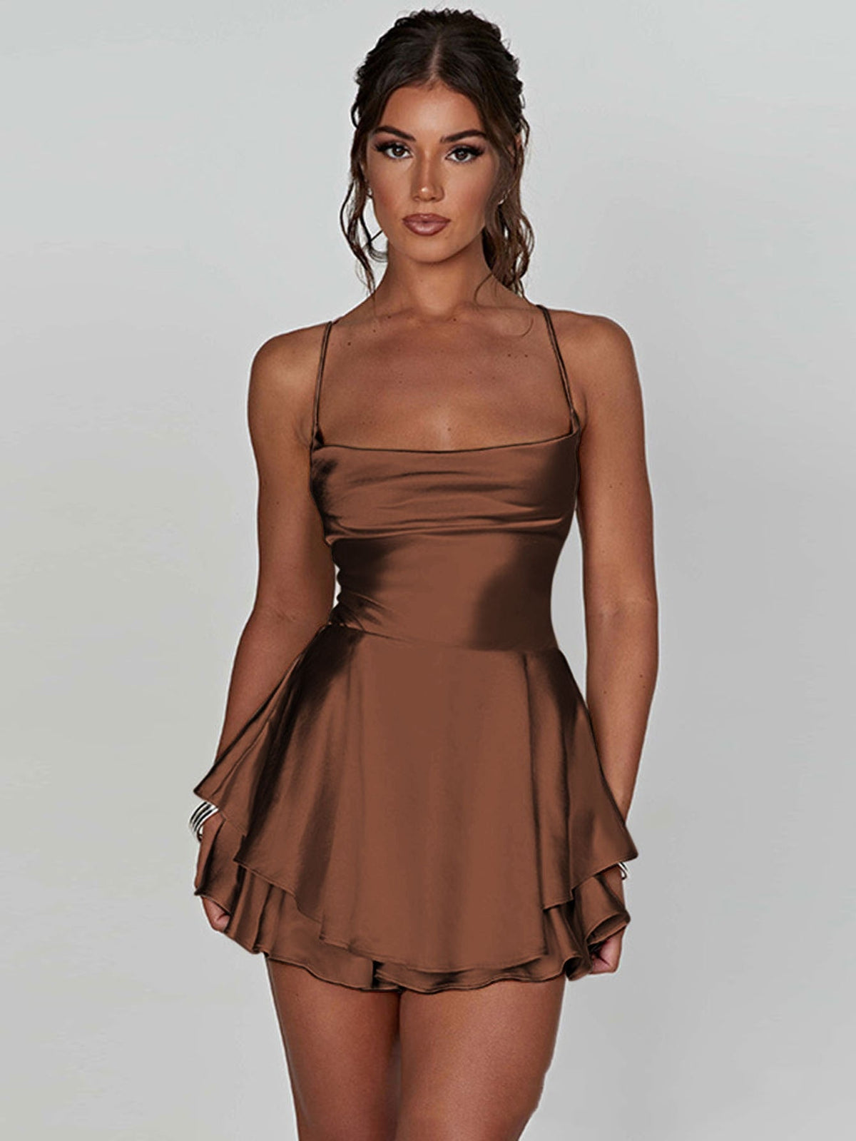 Sexy Backless Drawstring Pleated Mini Women Dress