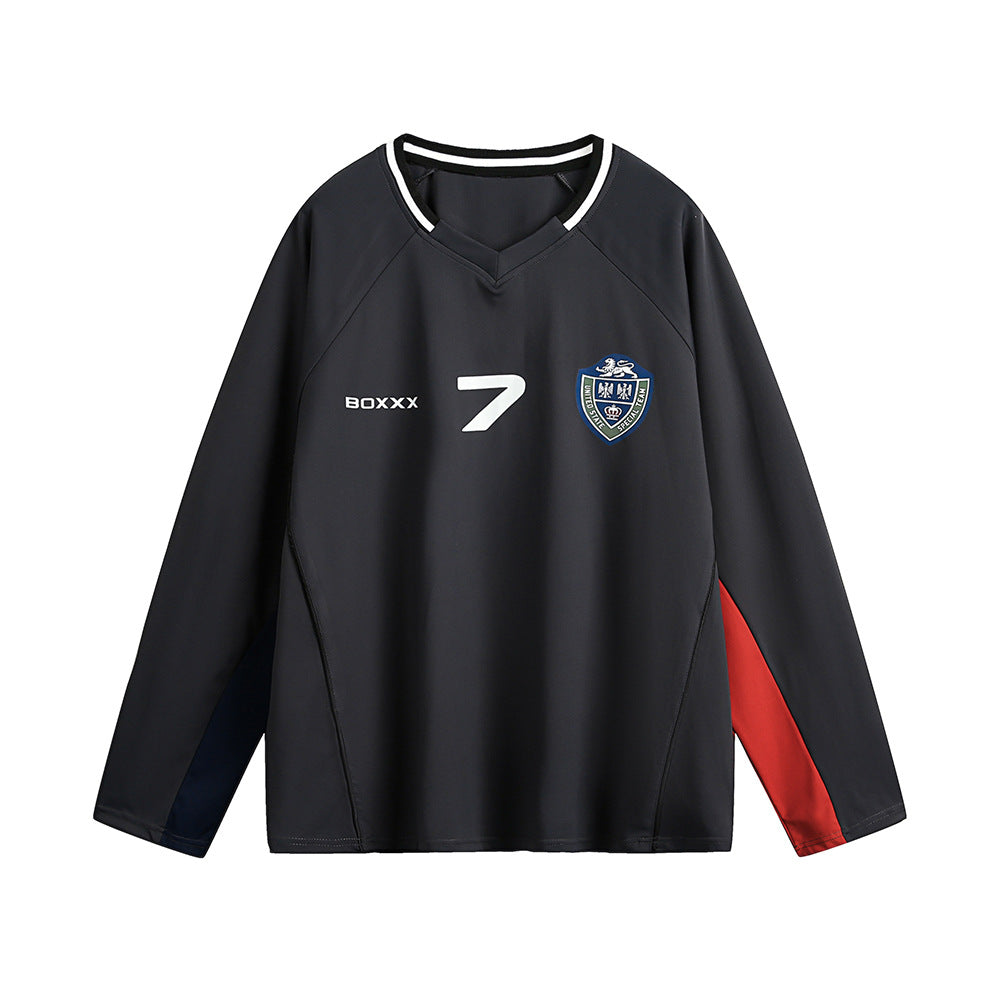 Hip Hop Trend Color Contrast Patchwork Long Sleeve V-neck Sports