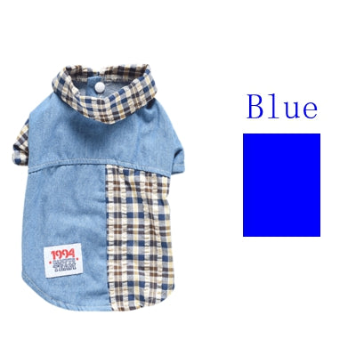 Teddy Dog Summer Plaid Stitching Shirt