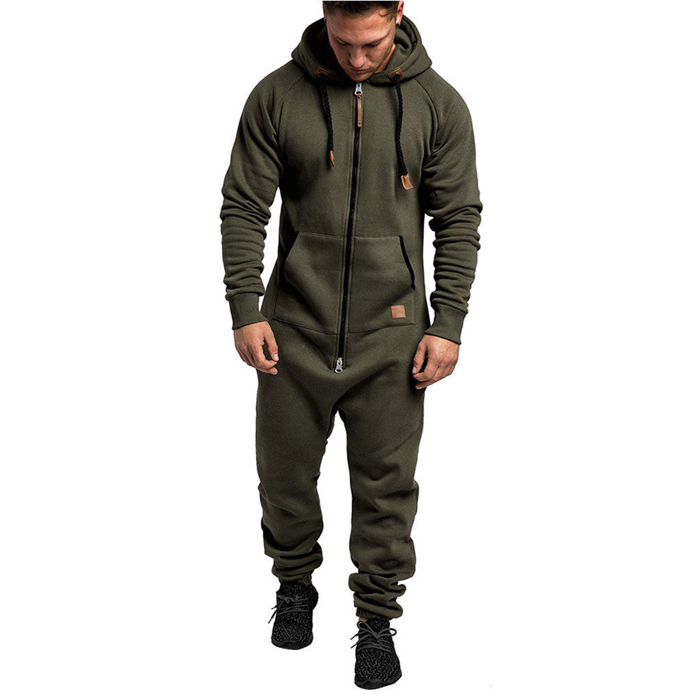 Men's hooded fleece jumpsuit