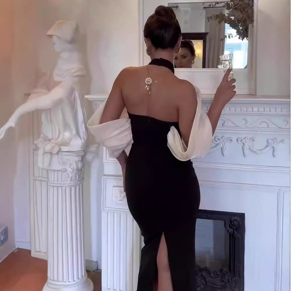 Black Senior Backless Bandage Sheath Off-the-shoulder Dress