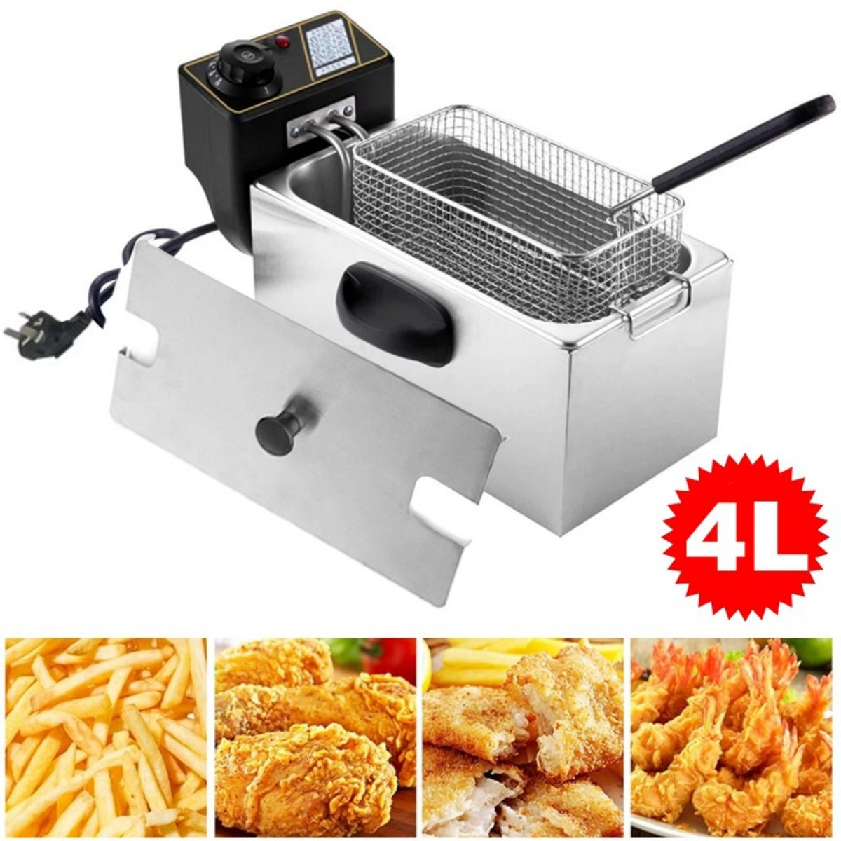 4L 2KW Commercial Electric Deep Fat Fryer Stainless Steel Countertop Chip Fryer