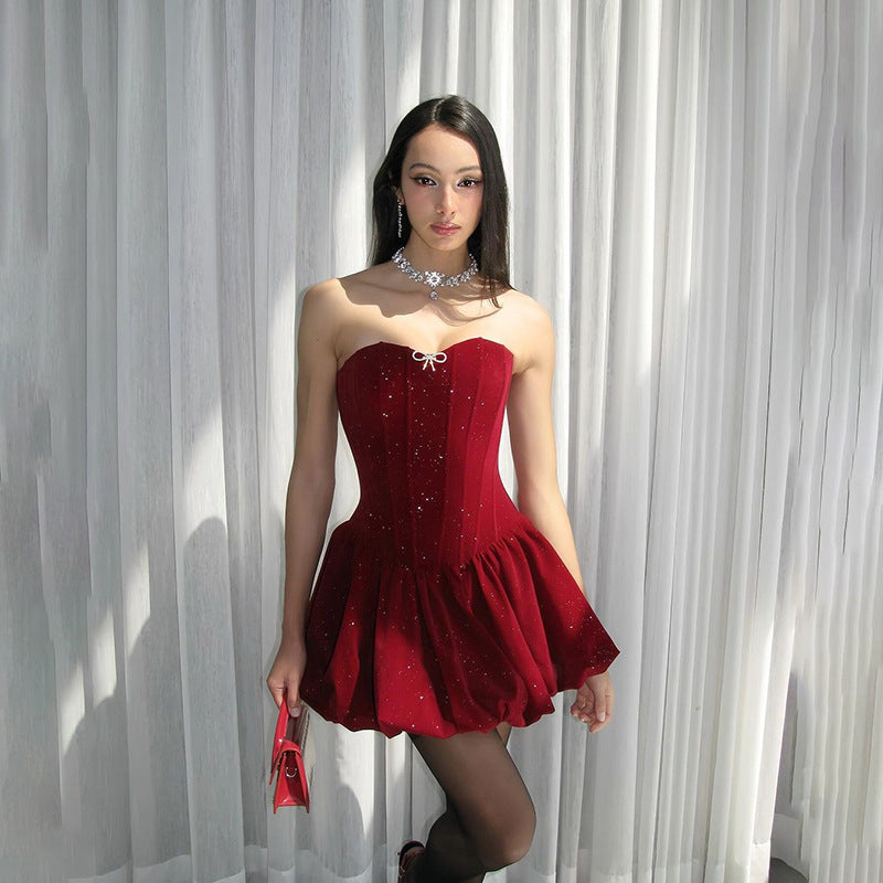 French Sexy Off-neck Strapless Dress Elegant Backless Waist-tight Dress