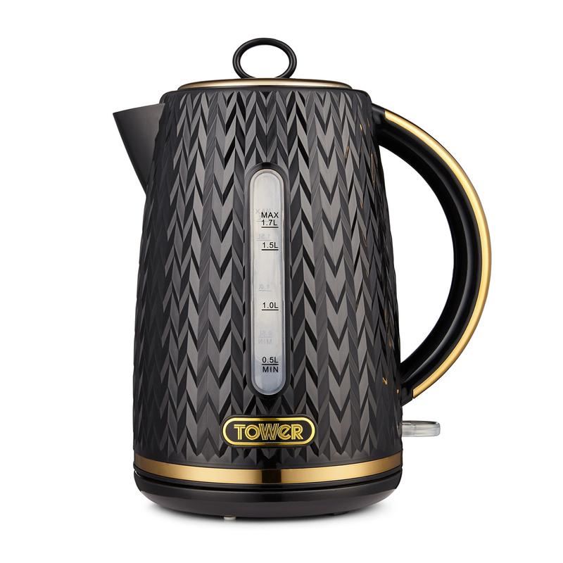 Tower Empire 3KW 1.7L Kettle Black With Brass Accents UK Plug