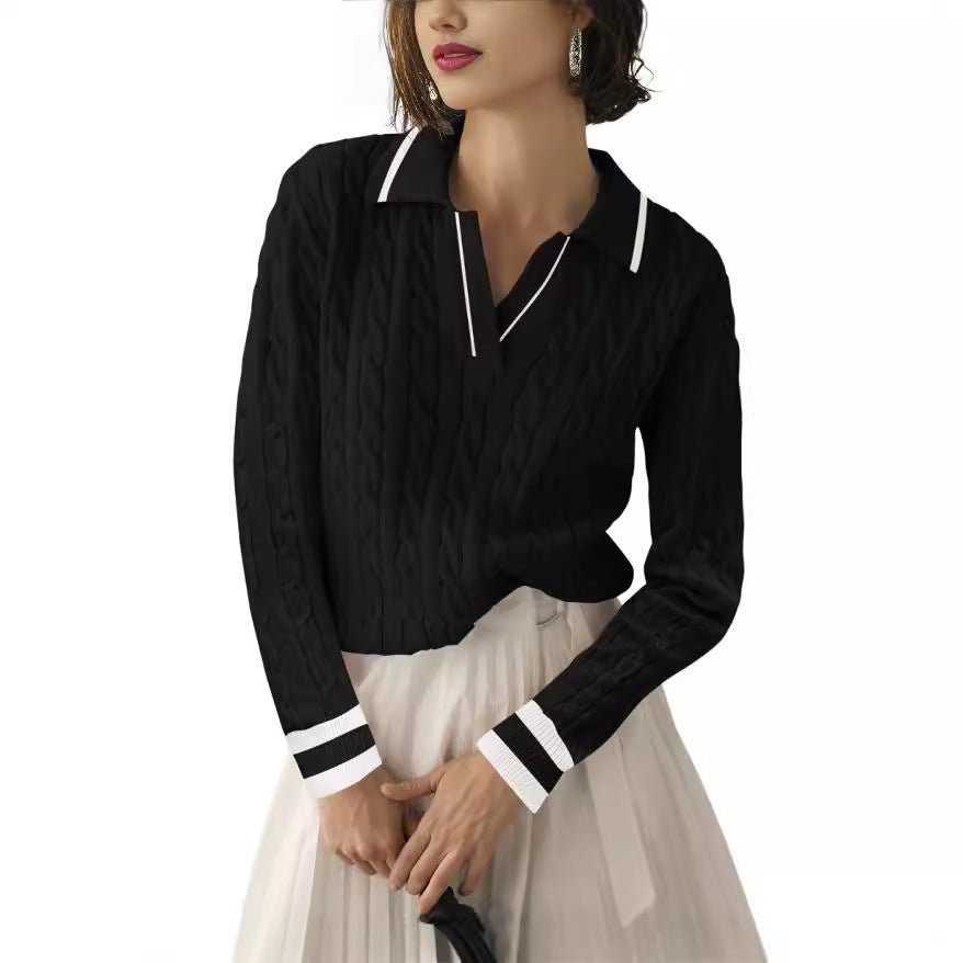 Women's V-neck Twisted Knitted Pullover