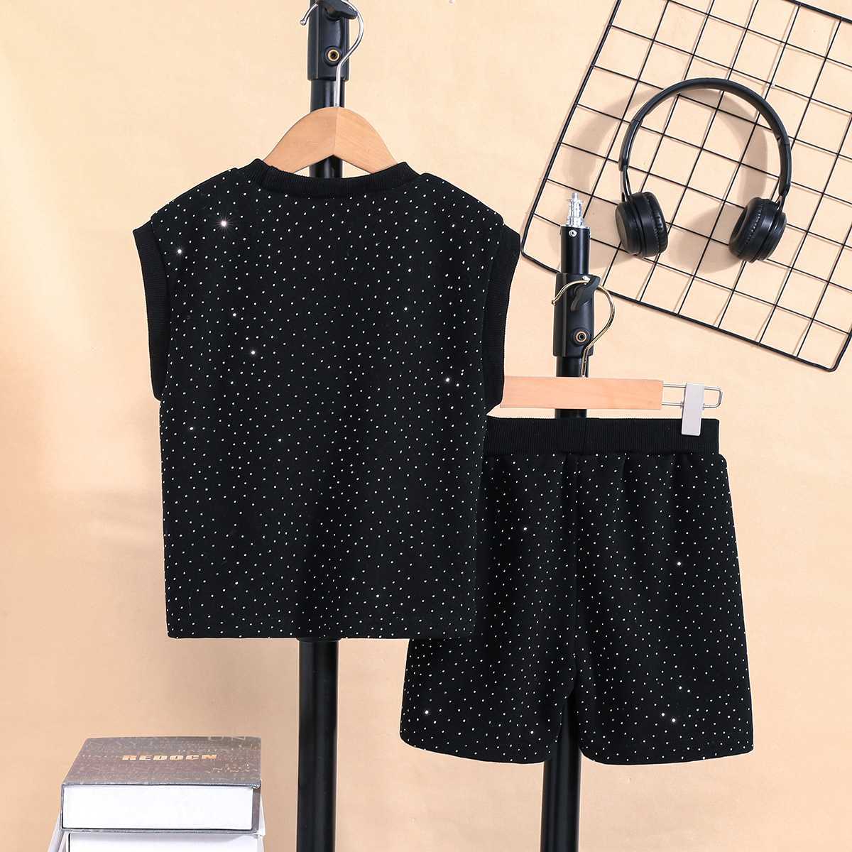 Summer Trendy Sleeveless Vest Boys' Outfit With Starry Sky And Sparkling Rhinestones