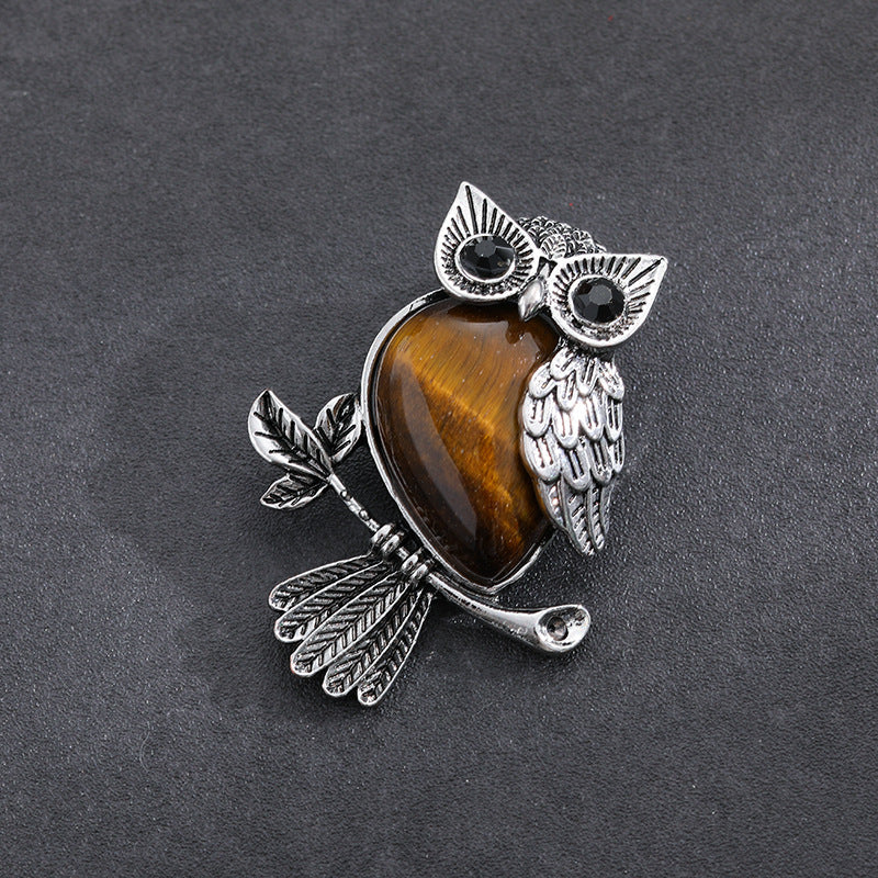 Natural Stone Crystal Pendant Owl Pendant Alloy Accessories Necklace